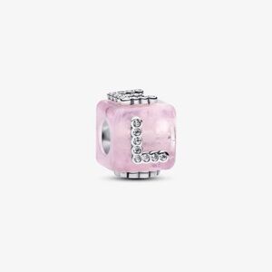 Authentic Pink Murano Glass Love Cube Charm
